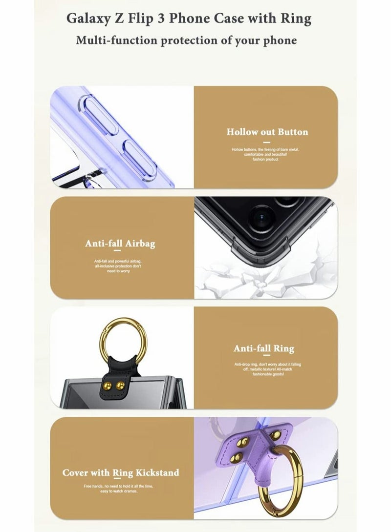 Captaintech Case for Samsung Z Flip 3 Case ，Ultra Thin PC Protective Cover with Ring kickstand Built-in Airbag Hybrid All-Inclusive Protector Case for Samsung Galaxy Z Flip 3 Cover (Black) - Image 3