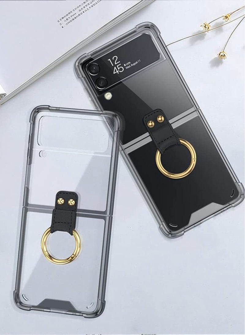 Captaintech Case for Samsung Z Flip 3 Case ，Ultra Thin PC Protective Cover with Ring kickstand Built-in Airbag Hybrid All-Inclusive Protector Case for Samsung Galaxy Z Flip 3 Cover (Black) - Image 4