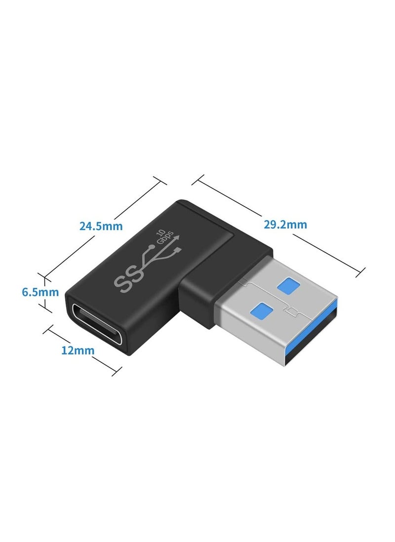 3 Pack Right Angle USB C to USB Adapter, 10 Gbps 90 Degree USB C Female to USB Male Adapter, USB 3.1 Gen2 Type C USB-C to USB 3.0 Adapter for USB C Cable, Laptops, Phone, Tablet (Black)