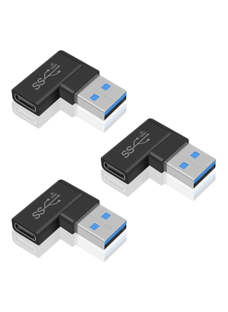 Generic 3 Pack Right Angle USB C to USB Adapter, 10 Gbps 90 Degree USB C Female to USB Male Adapter, USB 3.1 Gen2 Type C USB-C to USB 3.0 Adapter for USB C Cable, Laptops, Phone, Tablet (Black)  - Image 1