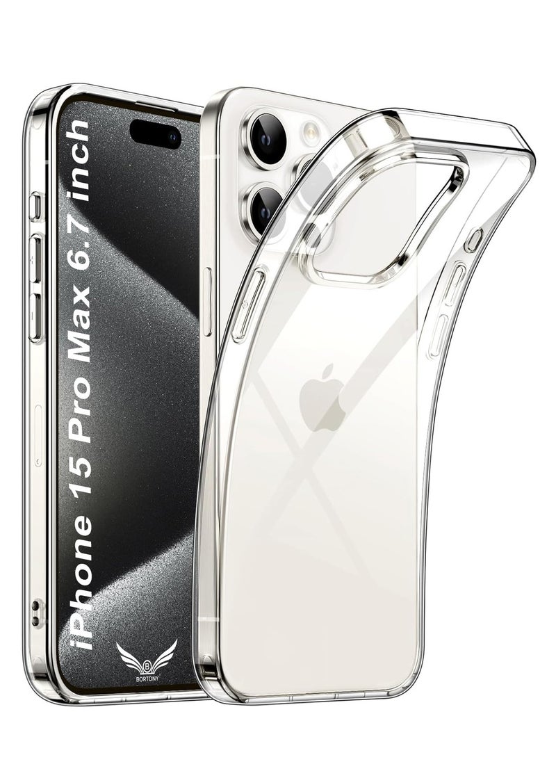 BORTONY - iPhone 15 Pro Max Case 6.7 Inch Anti-Yellowing Anti-Drop iPhone 15 Pro Max Cover Transparent Slim Crystal Clear Anti-Scratch  Protective Case for Apple iPhone 15 Pro Max - Image 1