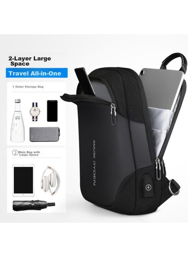 Mark Ryden Chest Bag, Men's Crossbody Bag, Sports Trendy Shoulder Bag, Small Backpack, 9.7-inch Ipad Bag, Mr7056, Elegant Black - Image 2