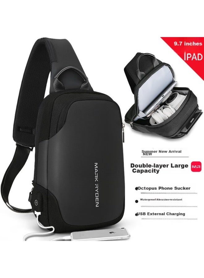 Mark Ryden Chest Bag, Men's Crossbody Bag, Sports Trendy Shoulder Bag, Small Backpack, 9.7-inch Ipad Bag, Mr7056, Elegant Black - Image 1