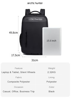 ARCTIC HUNTER Business Travel Roller Backpack, Big Capacity Trolley Laptop Bag for Men, College Book Bag Office Rolling Backpack  - Image 3