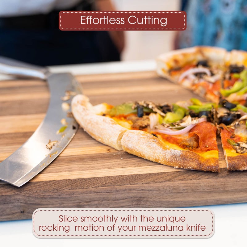 Gourmetly Stainless Steel Mezzaluna Knife with Cover – 12 In. Curved Blade with Solid Steel Handles & Mezzaluna Sheath – Pizza Cutter Rocker, Rocker Knife Veggie Cutter, Salad Chopper, & Herb Cutter - Image 2