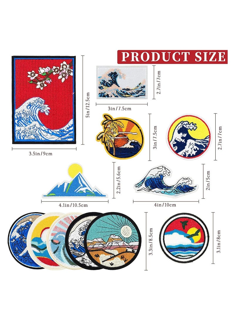 Y&D Iron on Patches for Clothes, 12Pcs Embroidered Applique Set, Sewing Wave Repair Patch DIY Accessory Clothes Hats Jeans, Sea Mountain River Map Embroidery Stickers - Image 4
