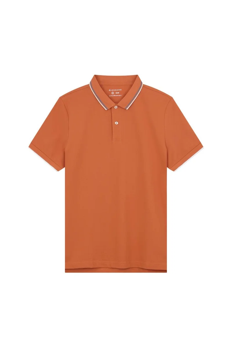 GIORDANO Men's Orange Slim Fit Pique Polo