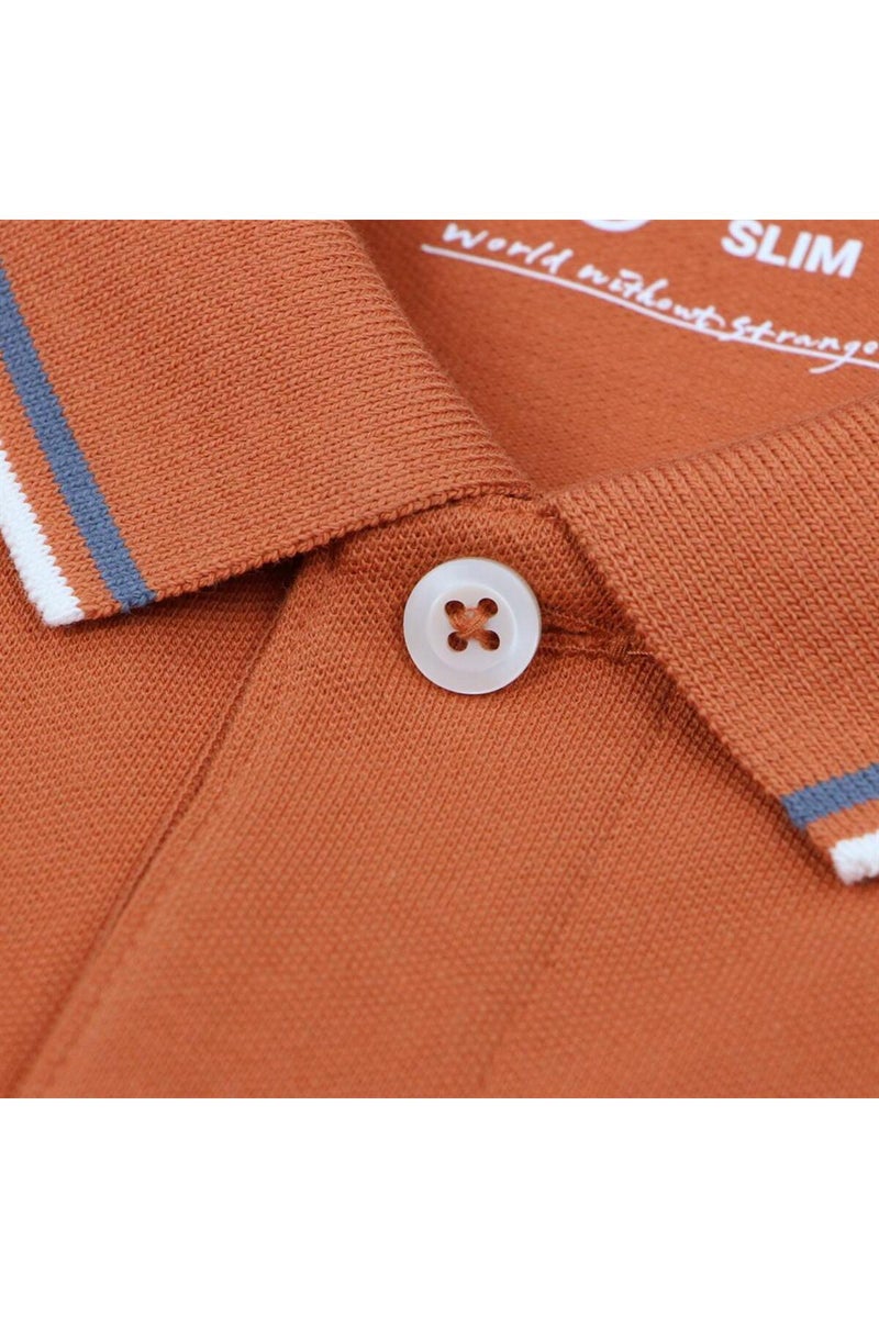 جيوردانو بولو رجالي بياقة بيكيه برتقالي بقصة ضيقة - Image 4