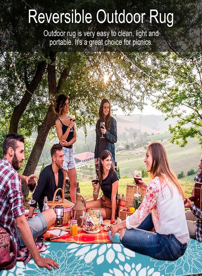 Ileading Reversible Outdoor Rug 5x8Ft Waterproof Patio Rug Carpet Portable Outdoor Plastic Straw Rug Large RV Camping Mat Rug for Patio, Clearance, Deck, Beach, Porch, Camping, Picnic, Flower Teal - Image 5