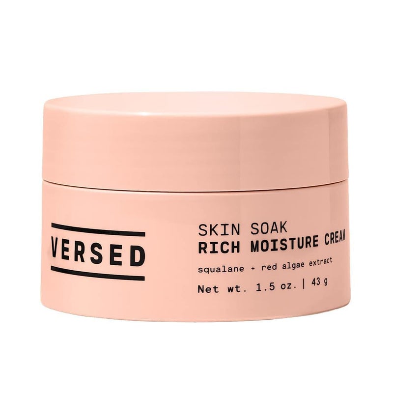 Versed Skin Soak Rich Moisture Face Cream - Daily Facial Moisturizer with Squalane Oil, Hyaluronic Acid, Vitamin E + Red Algae - Smooth, Non-Greasy Night Cream for Aging, Dry Skin - Vegan (1.5 oz)