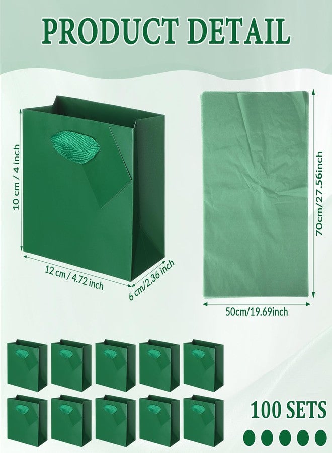 Qilery 50 Pcs Valentine Mini Paper Gift Bags Bulk with Tissue Paper Small Gift Bags with Handle and Tags for Birthday Wedding Galentine Mothers' Day Party Business(Green,4.7 x 2.4 x 3.9'') - Image 2