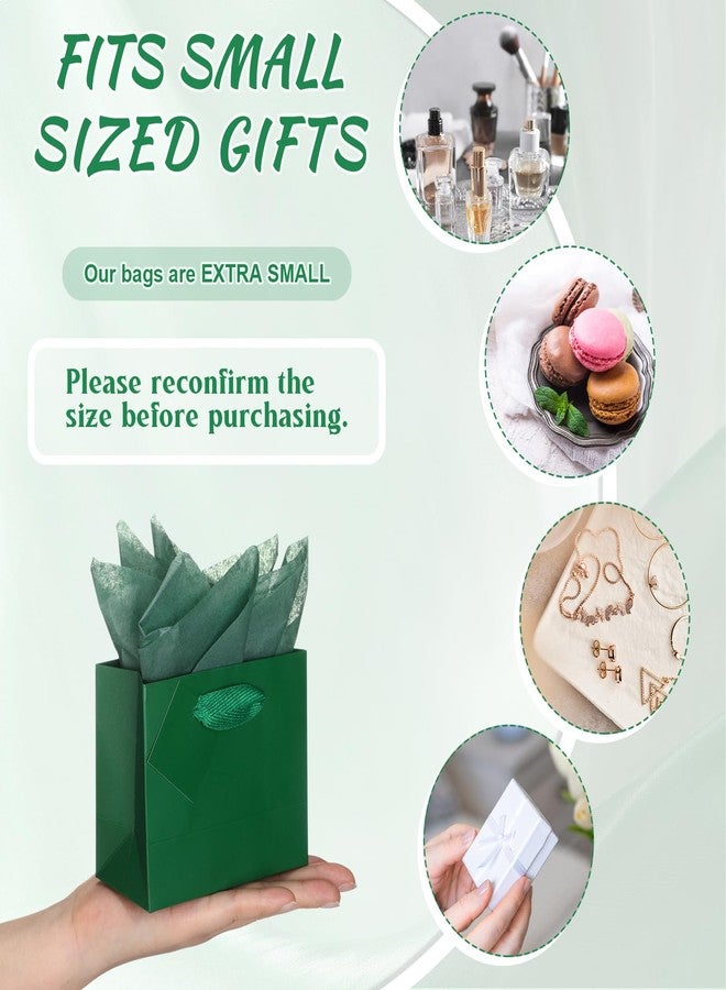 Qilery 50 Pcs Valentine Mini Paper Gift Bags Bulk with Tissue Paper Small Gift Bags with Handle and Tags for Birthday Wedding Galentine Mothers' Day Party Business(Green,4.7 x 2.4 x 3.9'') - Image 4