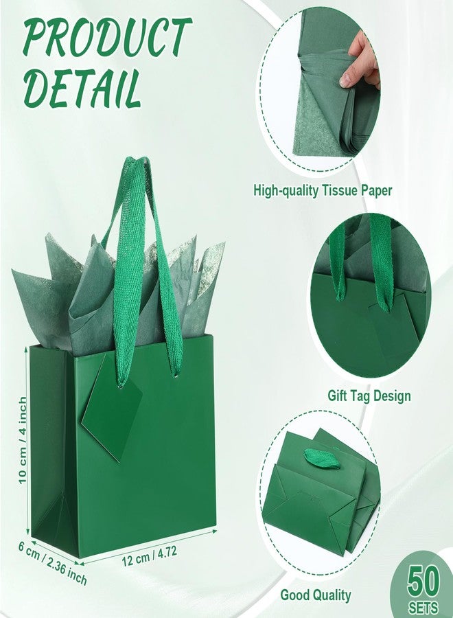 Qilery 50 Pcs Valentine Mini Paper Gift Bags Bulk with Tissue Paper Small Gift Bags with Handle and Tags for Birthday Wedding Galentine Mothers' Day Party Business(Green,4.7 x 2.4 x 3.9'') - Image 3