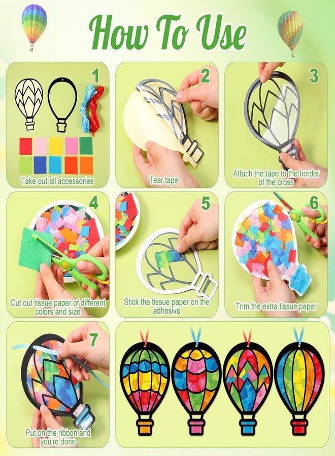 Tinlade 24 Sets Crafts Suncatcher Tissue Paper Craft Kit DIY Window Decor Make Your Own Cross Hanging Ornaments for Holiday Activities Party Favors(Hot Air Balloons) - Image 3