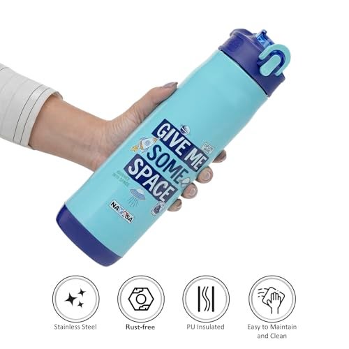 Nayasa Adonis 770ml Insulated Stainless Steel Water Bottle | BPA-Free | Leakproof | Push Cap | School, College & Office Use | Blue - Image 4