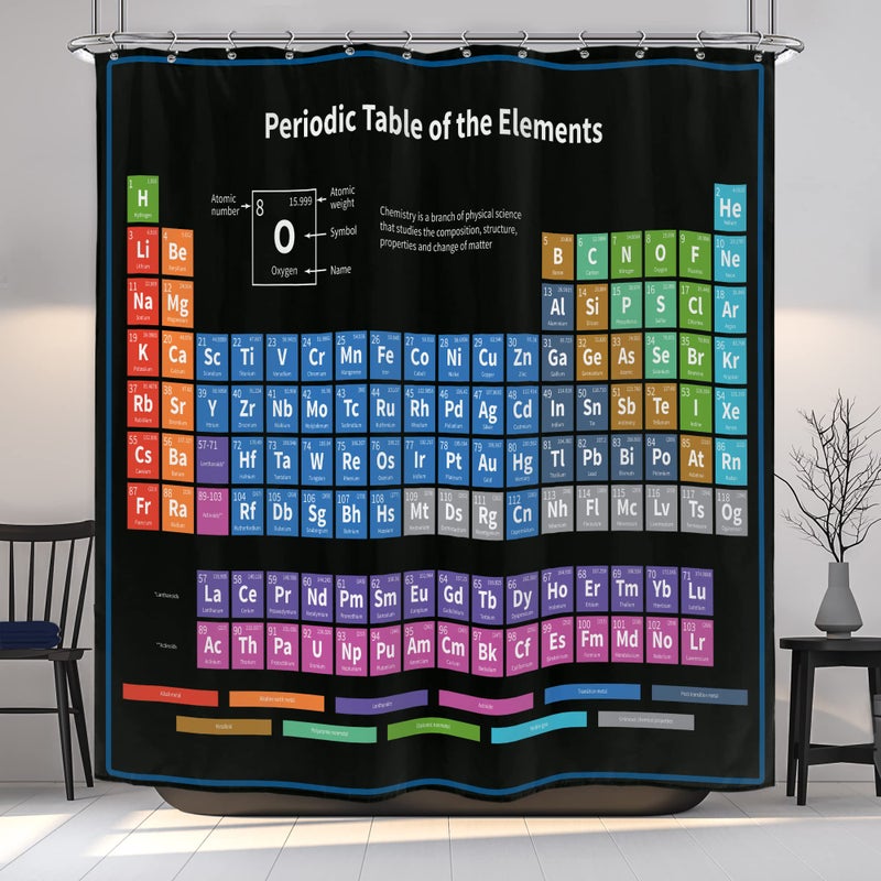Riyidecor Periodic Table of Elements Shower Curtain Colorful Science Technology Kids Chemical School Student Waterproof Fabric Polyester Bathroom Decor Set 72x72 Inch 12 Pack Plastic Hooks - Image 1