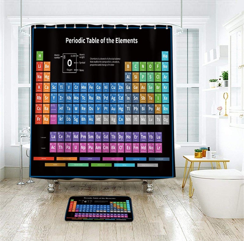 Riyidecor Periodic Table of Elements Shower Curtain Colorful Science Technology Kids Chemical School Student Waterproof Fabric Polyester Bathroom Decor Set 72x72 Inch 12 Pack Plastic Hooks - Image 2