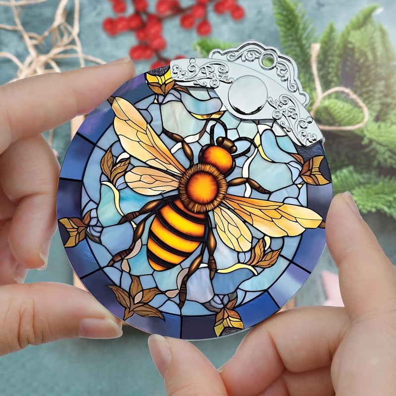 Jocidea Stained Glass Christmas Ornaments, Bee Ornaments for Christmas Tree, Christmas Tree Decor, Bee Lovers Gifts, Holiday Decor and Xmas Gifts Ideas - Image 3