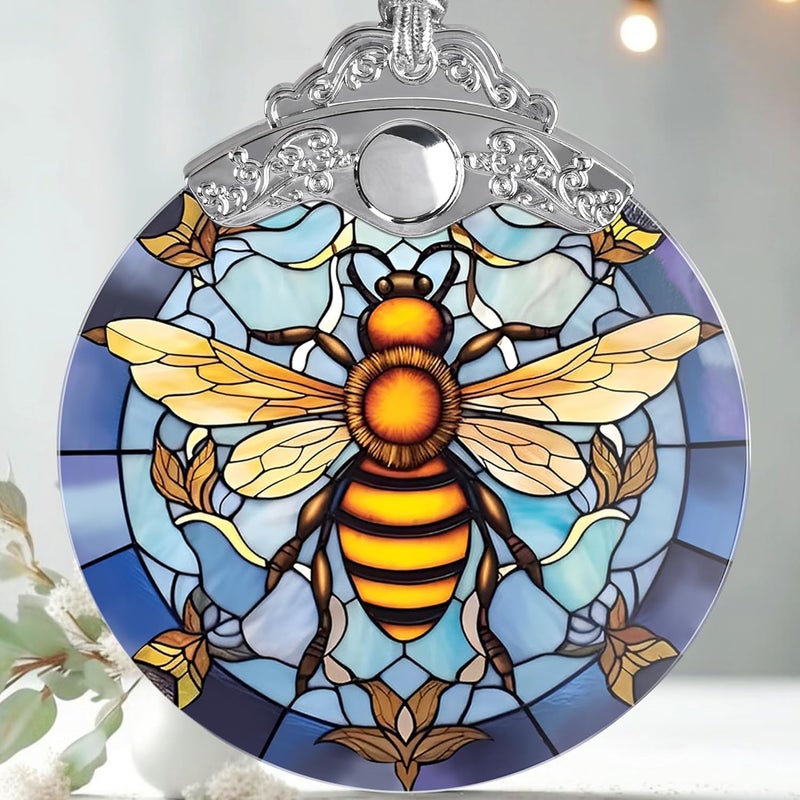 Jocidea Stained Glass Christmas Ornaments, Bee Ornaments for Christmas Tree, Christmas Tree Decor, Bee Lovers Gifts, Holiday Decor and Xmas Gifts Ideas - Image 1