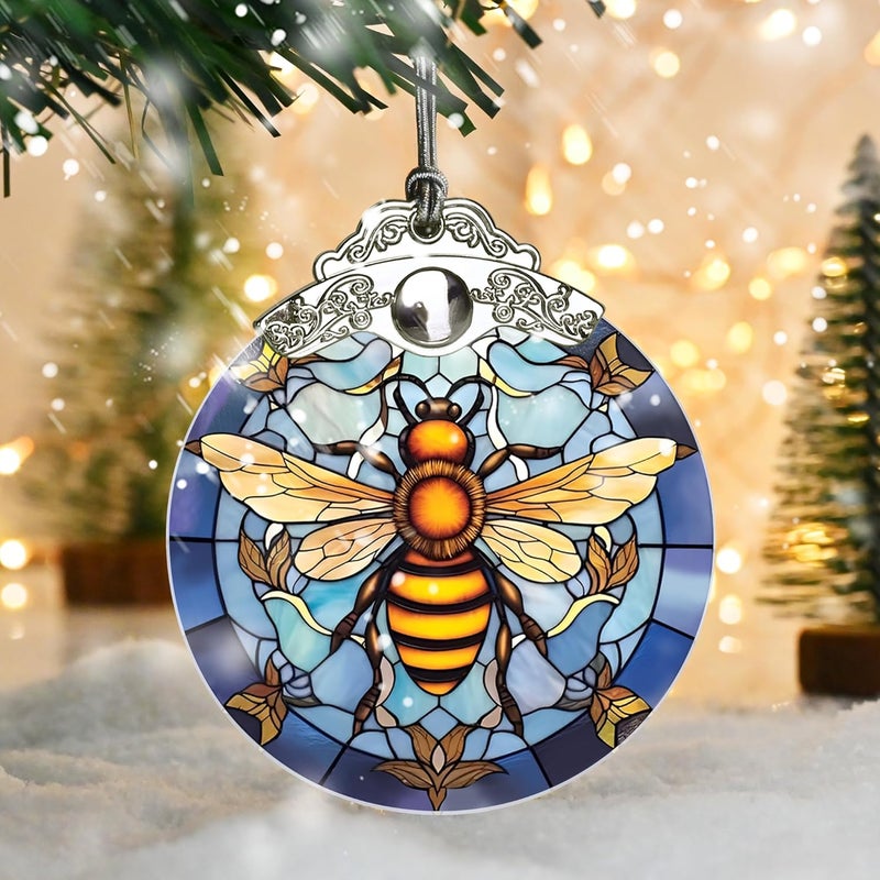 Jocidea Stained Glass Christmas Ornaments, Bee Ornaments for Christmas Tree, Christmas Tree Decor, Bee Lovers Gifts, Holiday Decor and Xmas Gifts Ideas - Image 5