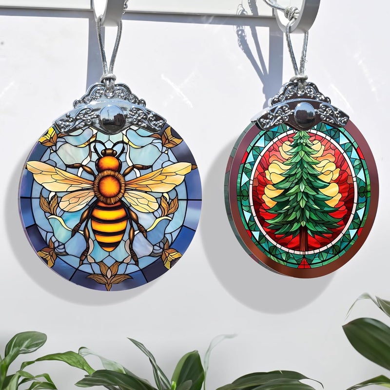 Jocidea Stained Glass Christmas Ornaments, Bee Ornaments for Christmas Tree, Christmas Tree Decor, Bee Lovers Gifts, Holiday Decor and Xmas Gifts Ideas - Image 4