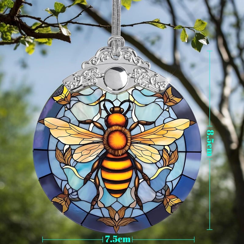 Jocidea Stained Glass Christmas Ornaments, Bee Ornaments for Christmas Tree, Christmas Tree Decor, Bee Lovers Gifts, Holiday Decor and Xmas Gifts Ideas - Image 2