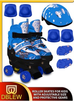 Double Row Roller Skates for Kids Adjustable Size Breathable Design With Safety Gear Set Fun Outdoor Sports Activity for Children Boys and Girls Four Wheel Roller Skating Shoes Size Available Small Medium and Large
