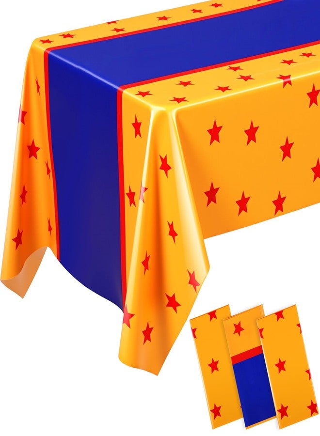 Oudain 3 Pcs Anime Theme Tablecloth 108 x 54 Inches Cartoon Table Covers Yellow Blue and Red Stars Print Table Cloth for Birthday Party Decoration - Image 1