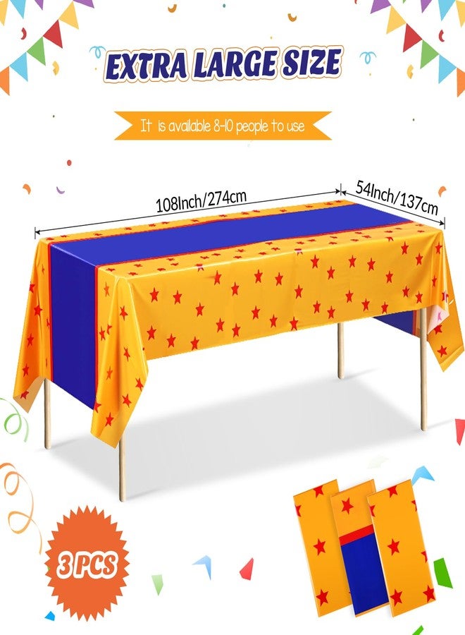 Oudain 3 Pcs Anime Theme Tablecloth 108 x 54 Inches Cartoon Table Covers Yellow Blue and Red Stars Print Table Cloth for Birthday Party Decoration - Image 2