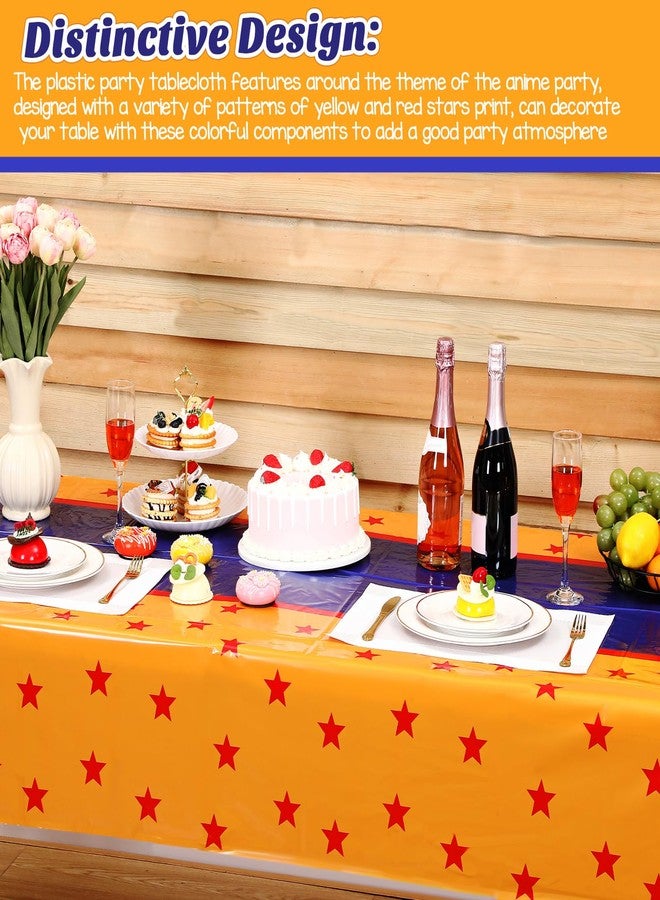 Oudain 3 Pcs Anime Theme Tablecloth 108 x 54 Inches Cartoon Table Covers Yellow Blue and Red Stars Print Table Cloth for Birthday Party Decoration - Image 5