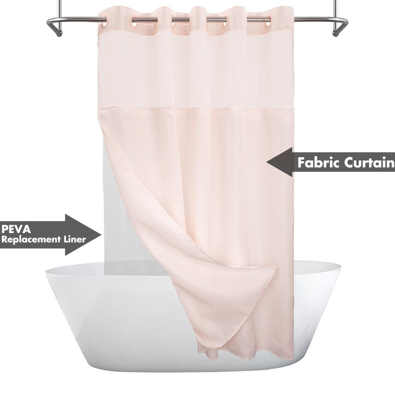 River Dream No Hook Slub Textured Shower Curtain with Snap-in PEVA Liner Set - 71" x 74"(72"), Hotel Style with See Through Top Window, Fabric Outer Curtain & Waterproof Inner Liner, Pink, 71x74 - Image 2