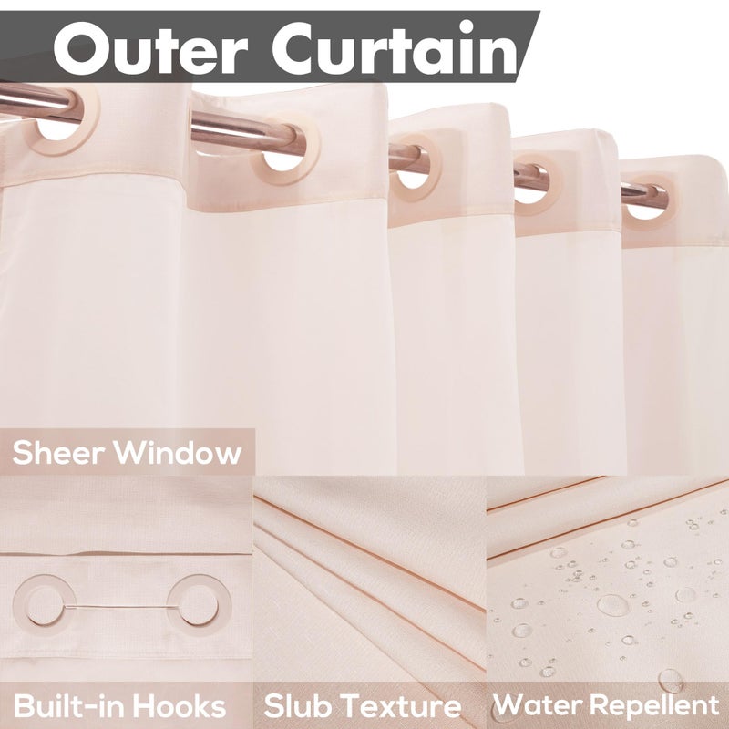 River Dream No Hook Slub Textured Shower Curtain with Snap-in PEVA Liner Set - 71" x 74"(72"), Hotel Style with See Through Top Window, Fabric Outer Curtain & Waterproof Inner Liner, Pink, 71x74 - Image 3