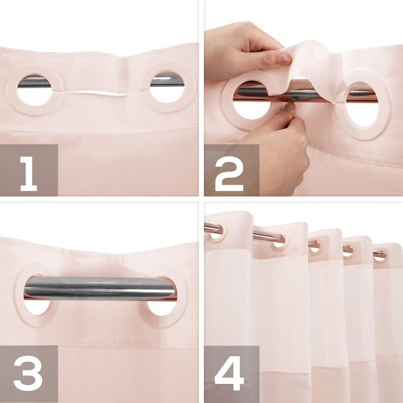 River Dream No Hook Slub Textured Shower Curtain with Snap-in PEVA Liner Set - 71" x 74"(72"), Hotel Style with See Through Top Window, Fabric Outer Curtain & Waterproof Inner Liner, Pink, 71x74 - Image 4