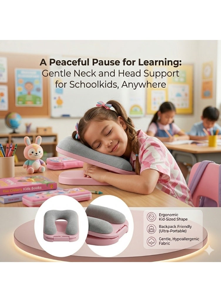 Leostar Ergonomic Foldable Desktop Nap Pillow for Kids & Students - Portable U-Shaped Memory Foam Face Down Sleeping Cushion, Head & Neck Support Sleep Aid for School Classroom - Pink - Image 1