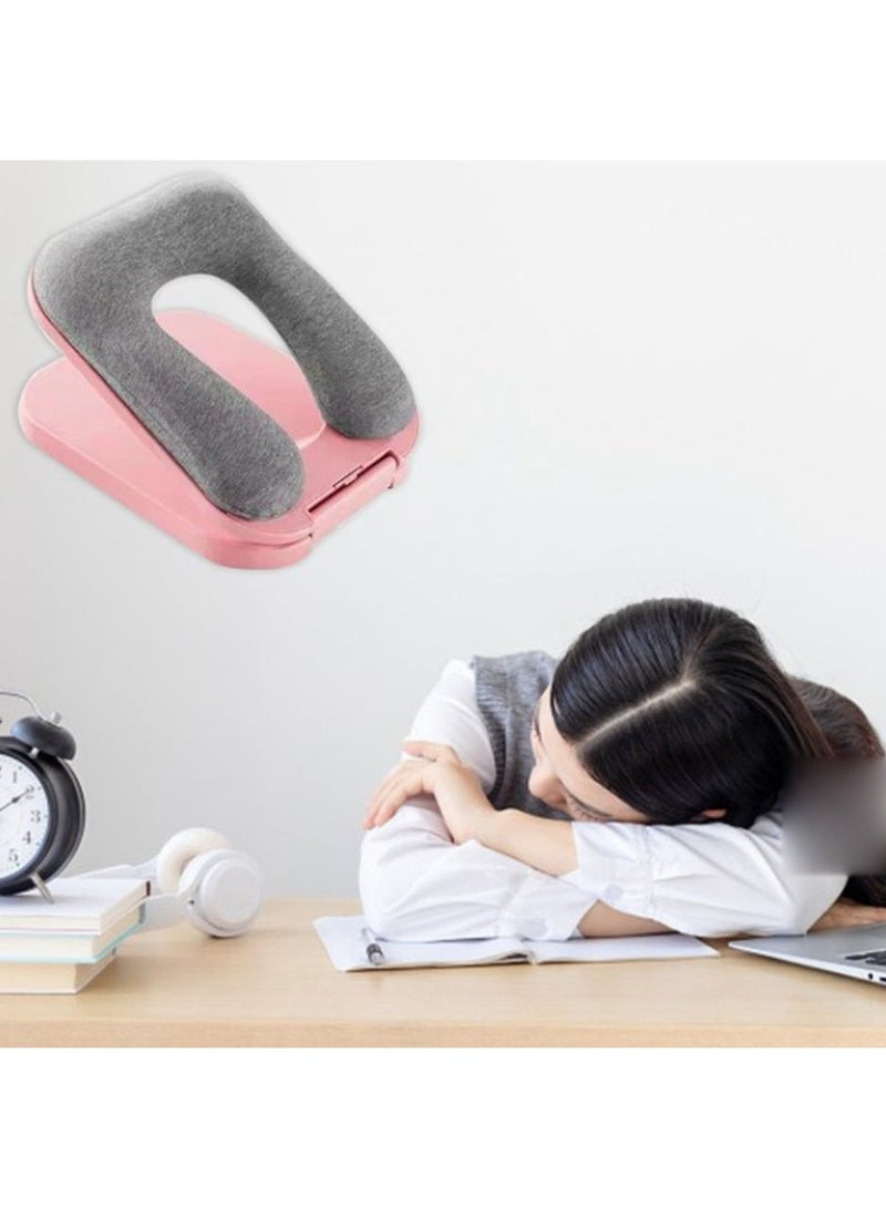 Leostar Ergonomic Foldable Desktop Nap Pillow for Kids & Students - Portable U-Shaped Memory Foam Face Down Sleeping Cushion, Head & Neck Support Sleep Aid for School Classroom - Pink - Image 3