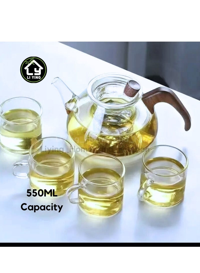 Liying 550ml Glass Tea Kettle With Wooden Handle, Stovetop & microwave-safe glass Borosilicate Teapot, Teapot With Infuser (Clear)  - Image 4