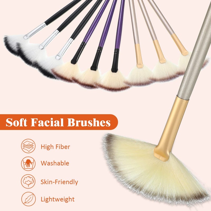 Maitys 9 Pieces Facial Fan Mask Brushes, Soft Facial Applicator Brushes Tools for Peel Glycolic Makeup for Mud Cream(Champagne, Purple, Black) - Image 4