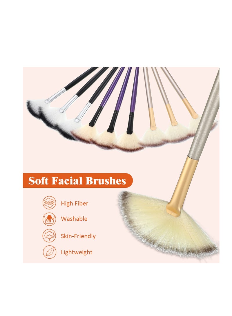 Maitys Maitys 9 Pieces Facial Brushes Fan Mask Brushes, Soft Facial Applicator Brushes Tools for Peel Glycolic Mask Makeup for Mud Cream (Champagne, Purple, Black) - Image 2
