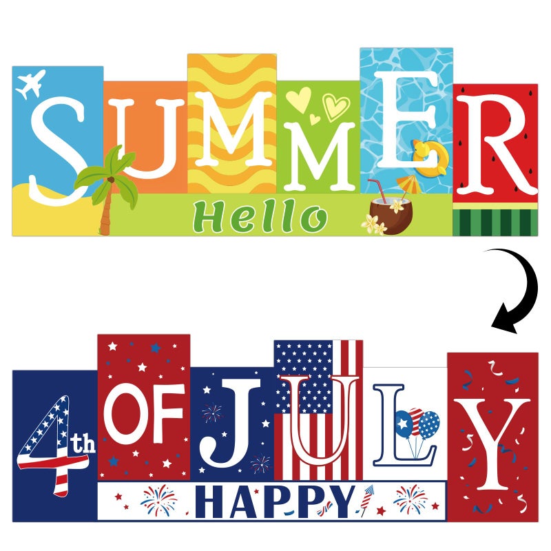 Sophena 4th of July Decorations Wooden Table Sign Summer Decorations  Patriotic Independence Day Memorial Day Decorations Reversible Double-sided Different Theme Farmhouse Tabletop Centerpiece Decor - Image 1
