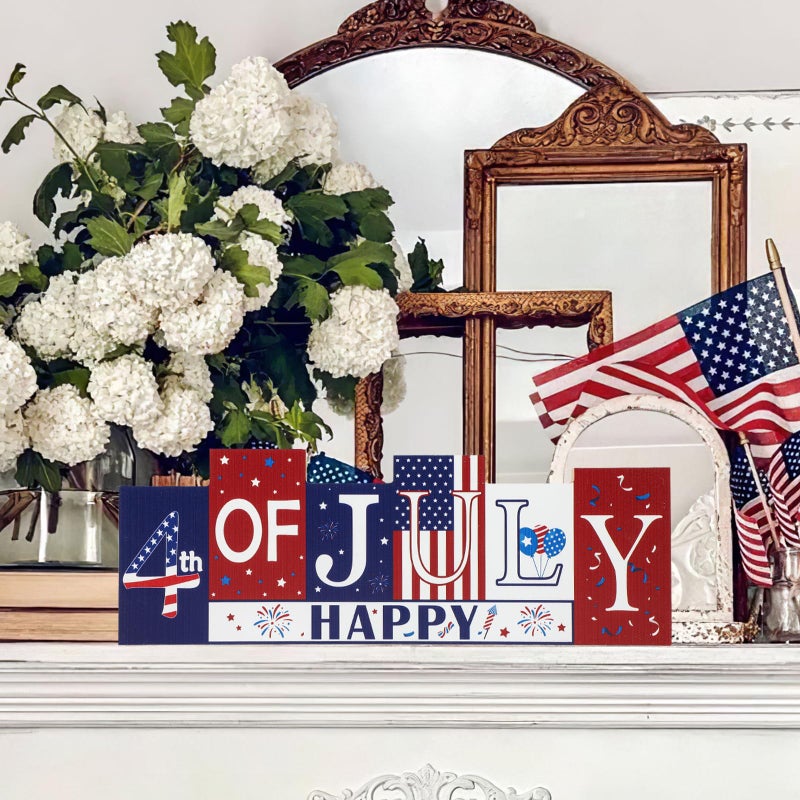 Sophena 4th of July Decorations Wooden Table Sign Summer Decorations  Patriotic Independence Day Memorial Day Decorations Reversible Double-sided Different Theme Farmhouse Tabletop Centerpiece Decor - Image 5