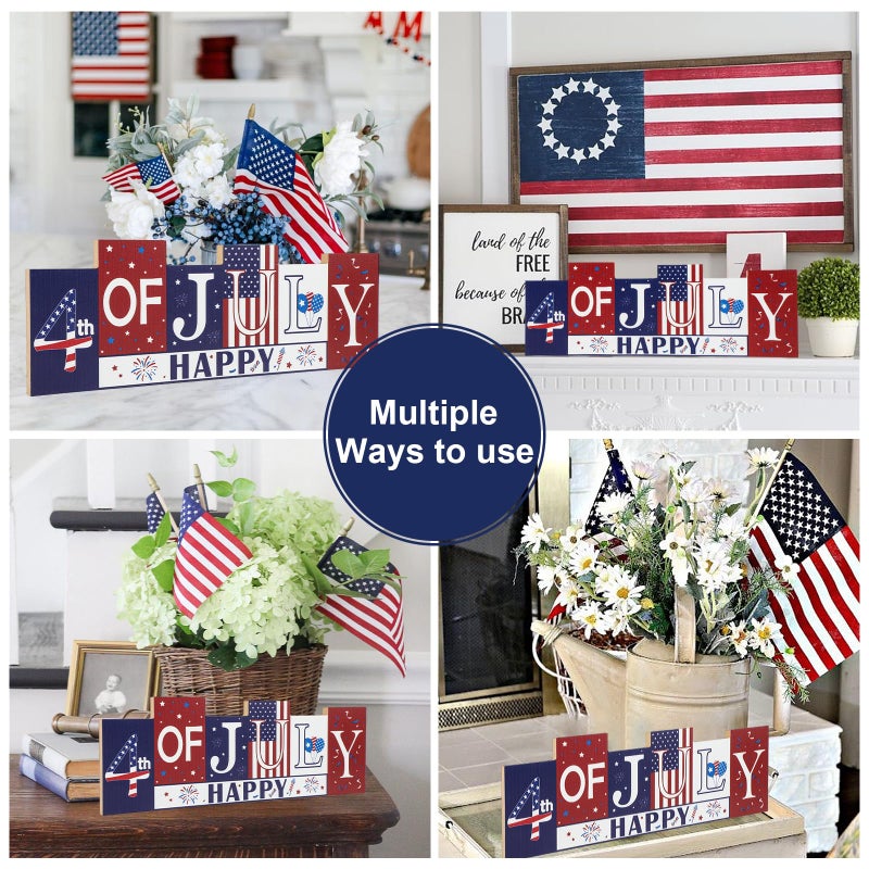 Sophena 4th of July Decorations Wooden Table Sign Summer Decorations  Patriotic Independence Day Memorial Day Decorations Reversible Double-sided Different Theme Farmhouse Tabletop Centerpiece Decor - Image 4