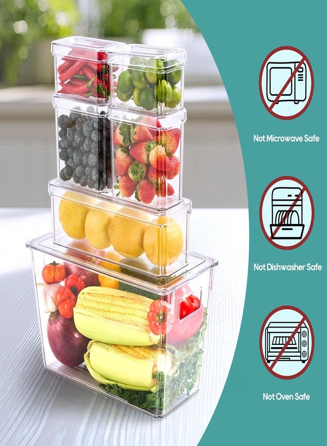 MUCHII 6 Pack Fridge Organizers and Storage, Stackable Fridge Organizer Bins with Lids, Kitchen Organizer Storage Containers for Fruit, Food, Vegetables - Image 2