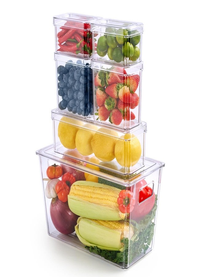 MUCHII 6 Pack Fridge Organizers and Storage, Stackable Fridge Organizer Bins with Lids, Kitchen Organizer Storage Containers for Fruit, Food, Vegetables - Image 1