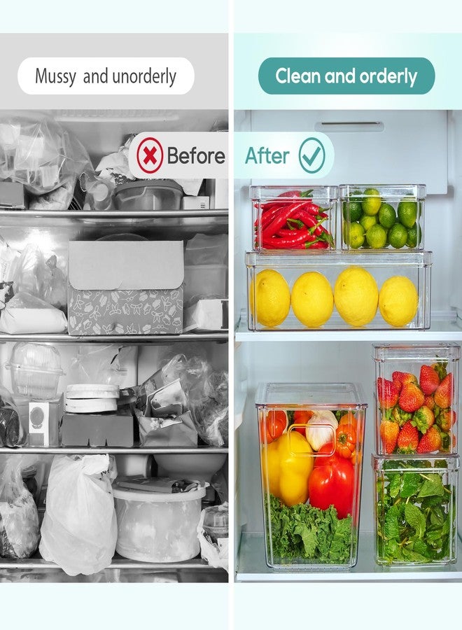 MUCHII 6 Pack Fridge Organizers and Storage, Stackable Fridge Organizer Bins with Lids, Kitchen Organizer Storage Containers for Fruit, Food, Vegetables - Image 5