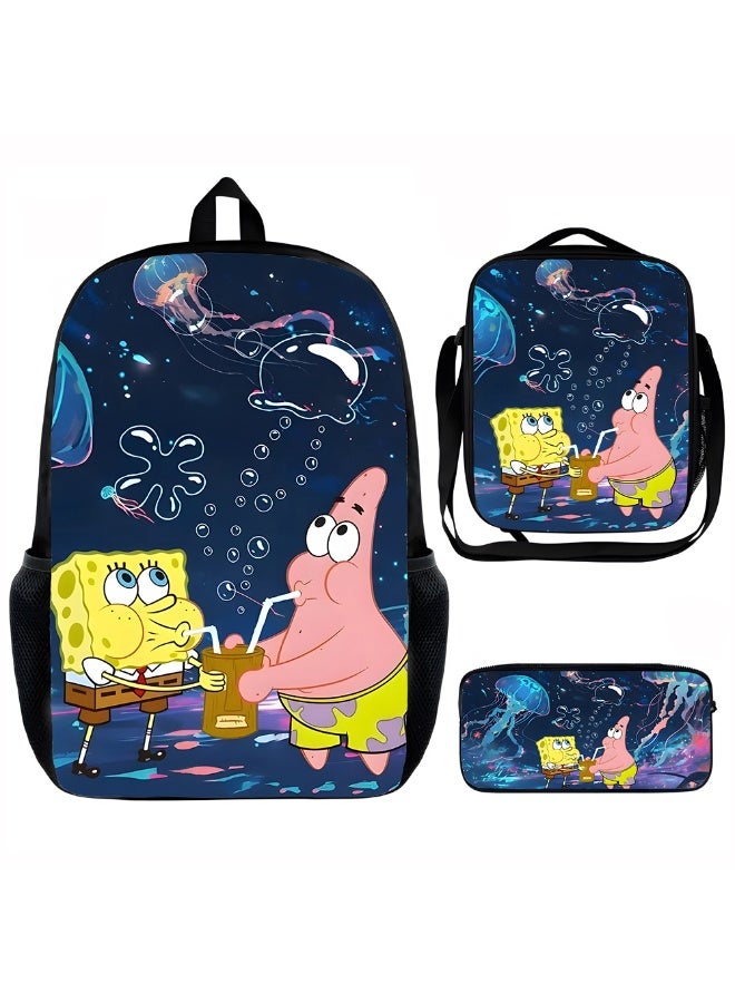 سبونج بوب سكوير بانتس سبونجبوب سكوير على ظهره مقلمة حقيبة الغداء ثلاث قطع دعوى الرجال والنساء الترفيه الرياضة حقيبة السفر طالب حقيبة المدرسة - Image 1