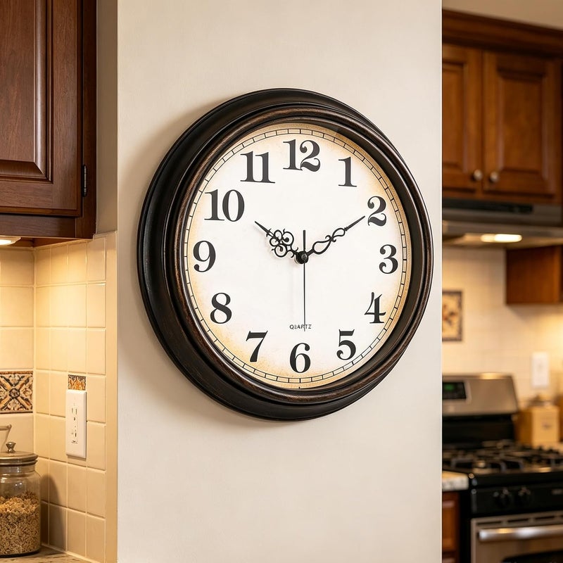 Yoiolclc Large Wall Clock 16 Inch Silent Non-Ticking Vintage Wall Clocks Battery Operated for Living Room (Bronze) - Image 3