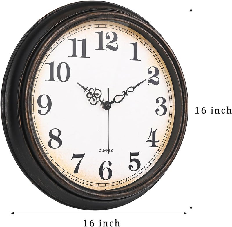 Yoiolclc Large Wall Clock 16 Inch Silent Non-Ticking Vintage Wall Clocks Battery Operated for Living Room (Bronze) - Image 5