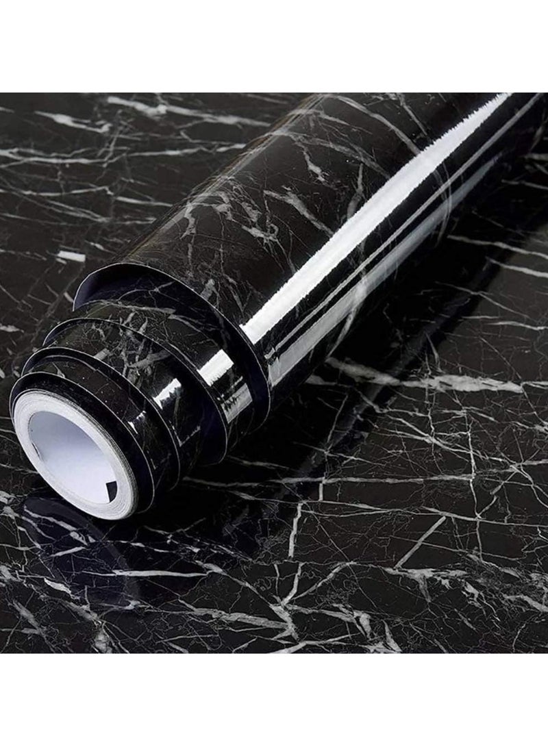 Luxury Black Marble Self-Adhesive Wallpaper Roll – Waterproof & Oil-Proof Vinyl Contact Paper – Removable Peel and Stick Decorative Film for Kitchen Countertops, Cabinets, Furniture & Walls – Easy to Clean DIY Home Decor - Image 1