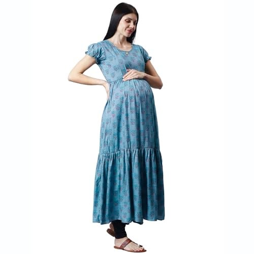 CEE 18 Women's Cotton Rayon A-Line Maternity Feeding Kurti with Zippers (9925_42, Flawy Ferozi, X-Large) - Image 3