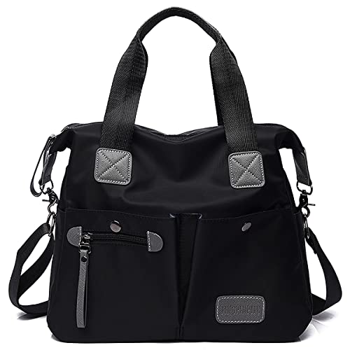 YouNuo Women's Tote Bag with Multiple Pockets & Zipper, Black 1, Nylon, 13"L x 11.8"H x 5.1"D, 6"-drop dual handles, Detachable adjustable shoulder strap included - Image 1